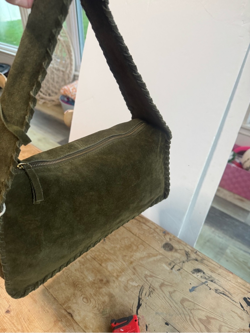 Haute Hippie Olive Green Braided Suede Shoulder Bag - Picture 14 of 16